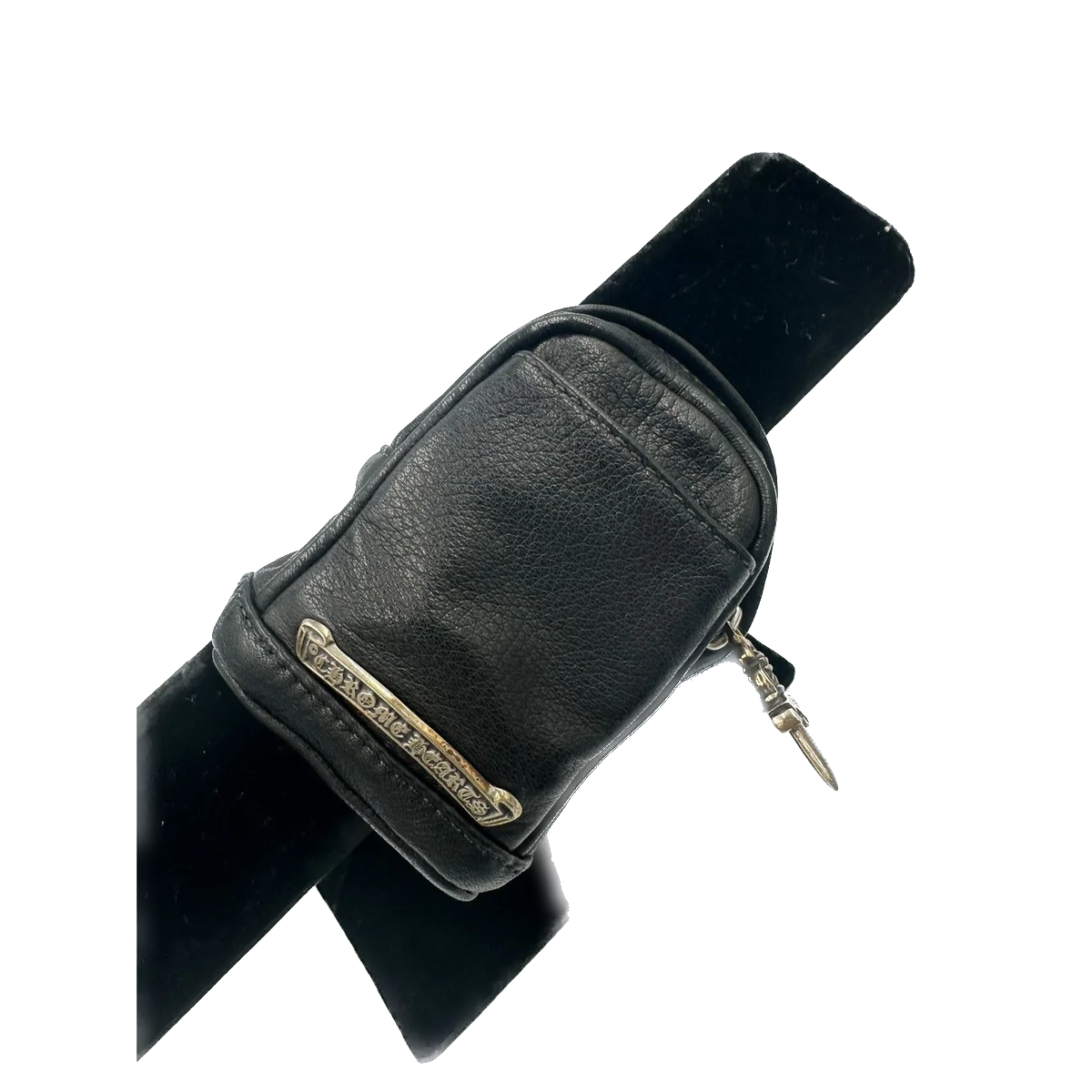 Chrome Hearts leather wrist bag silver scroll logo dagger