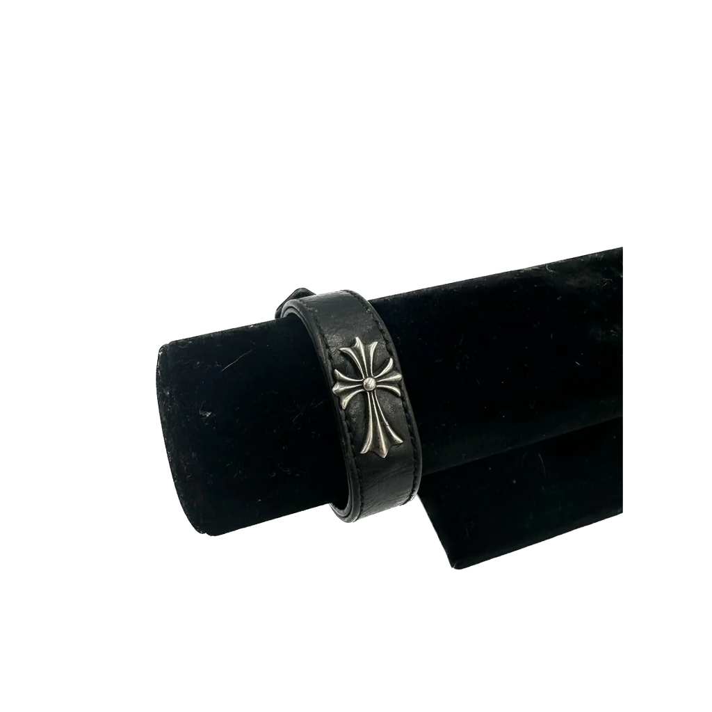 Chrome Hearts Silver Cross Leather Bracelet