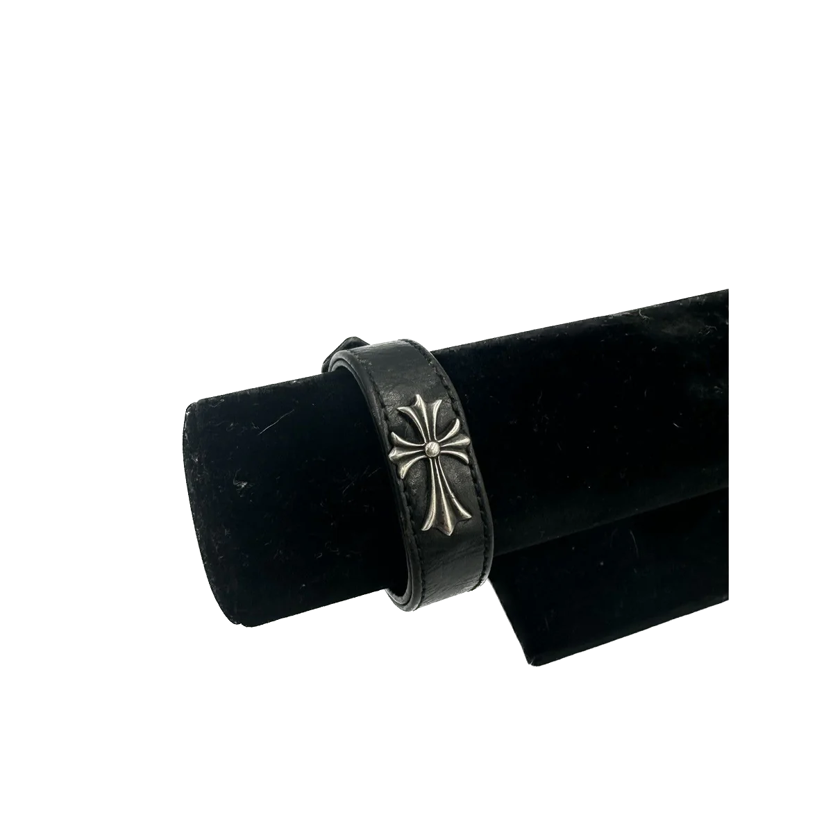 Chrome Hearts Silver Cross Leather Bracelet