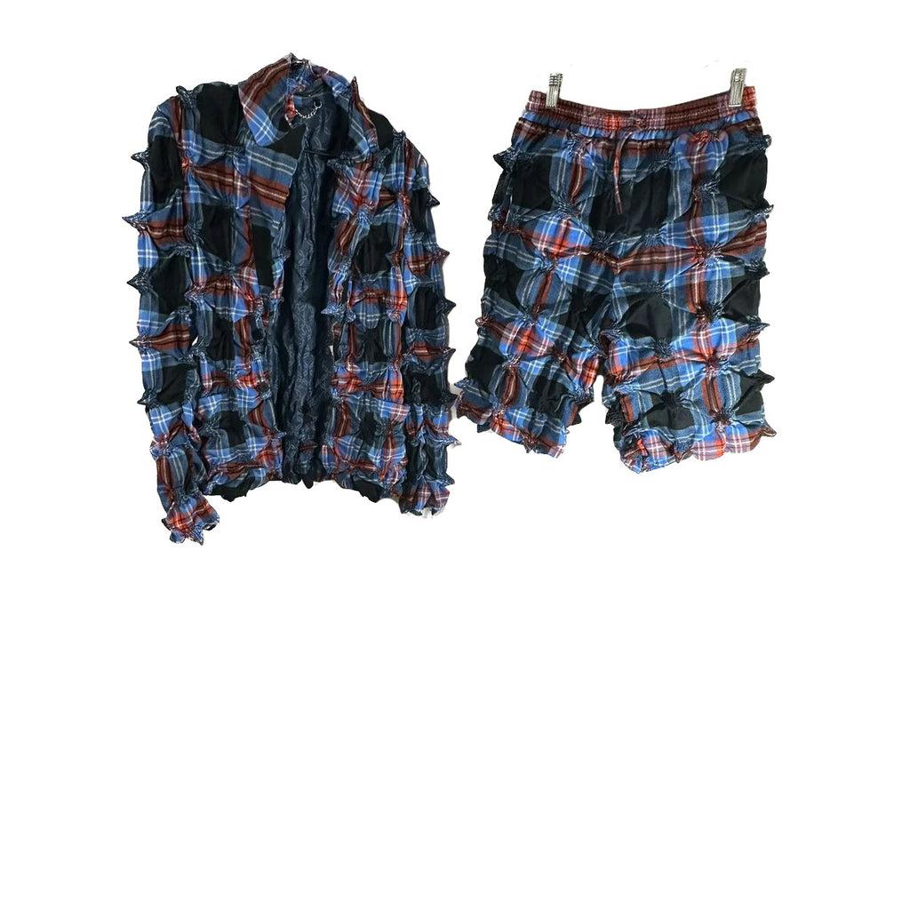 Spiked tartan plaid jacket and short set
