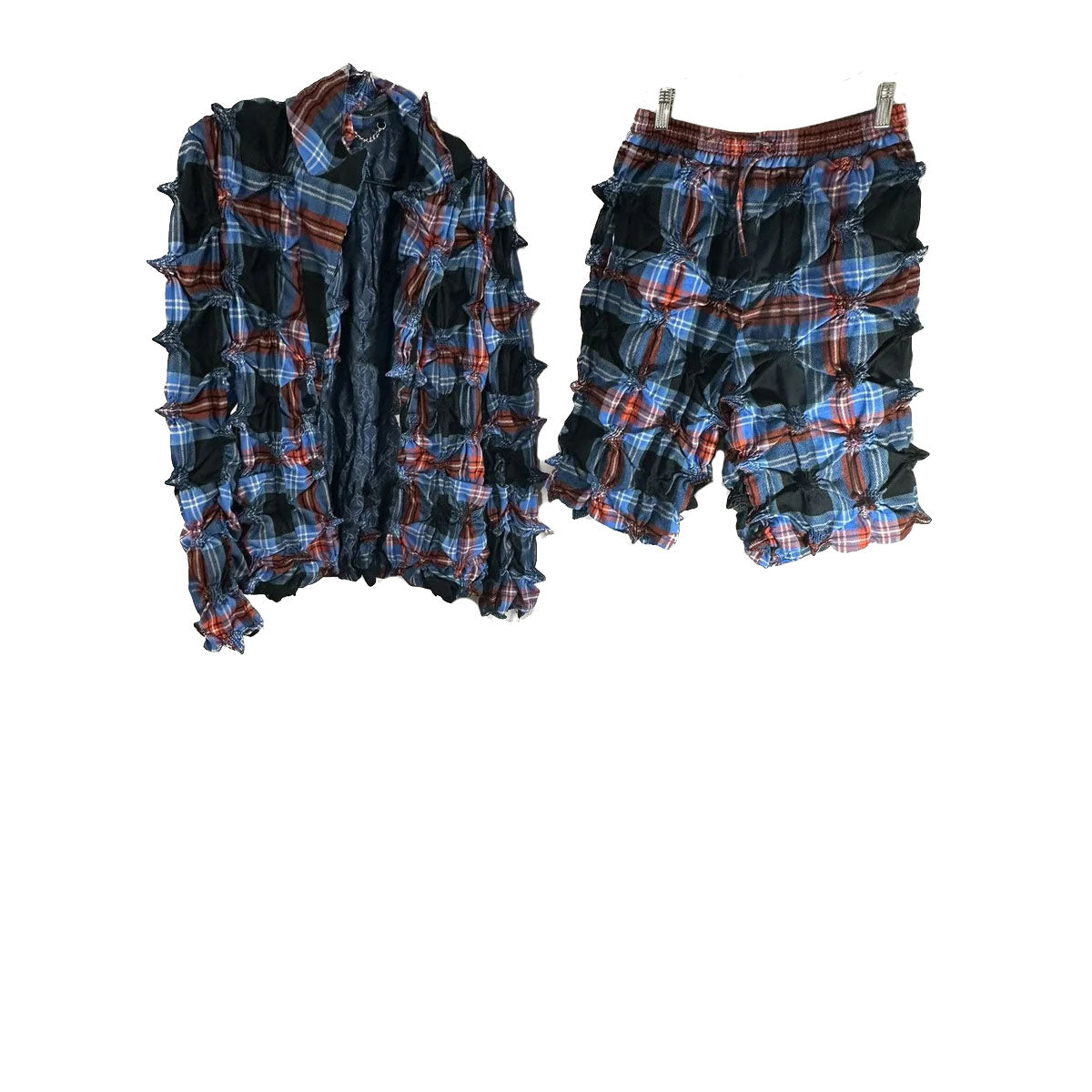 Spiked tartan plaid jacket and short set