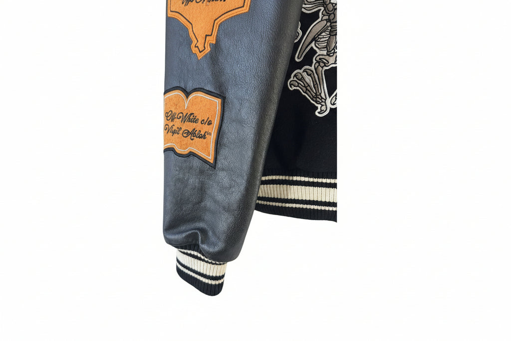 Off White Embroidery Patched Varsity Jacket