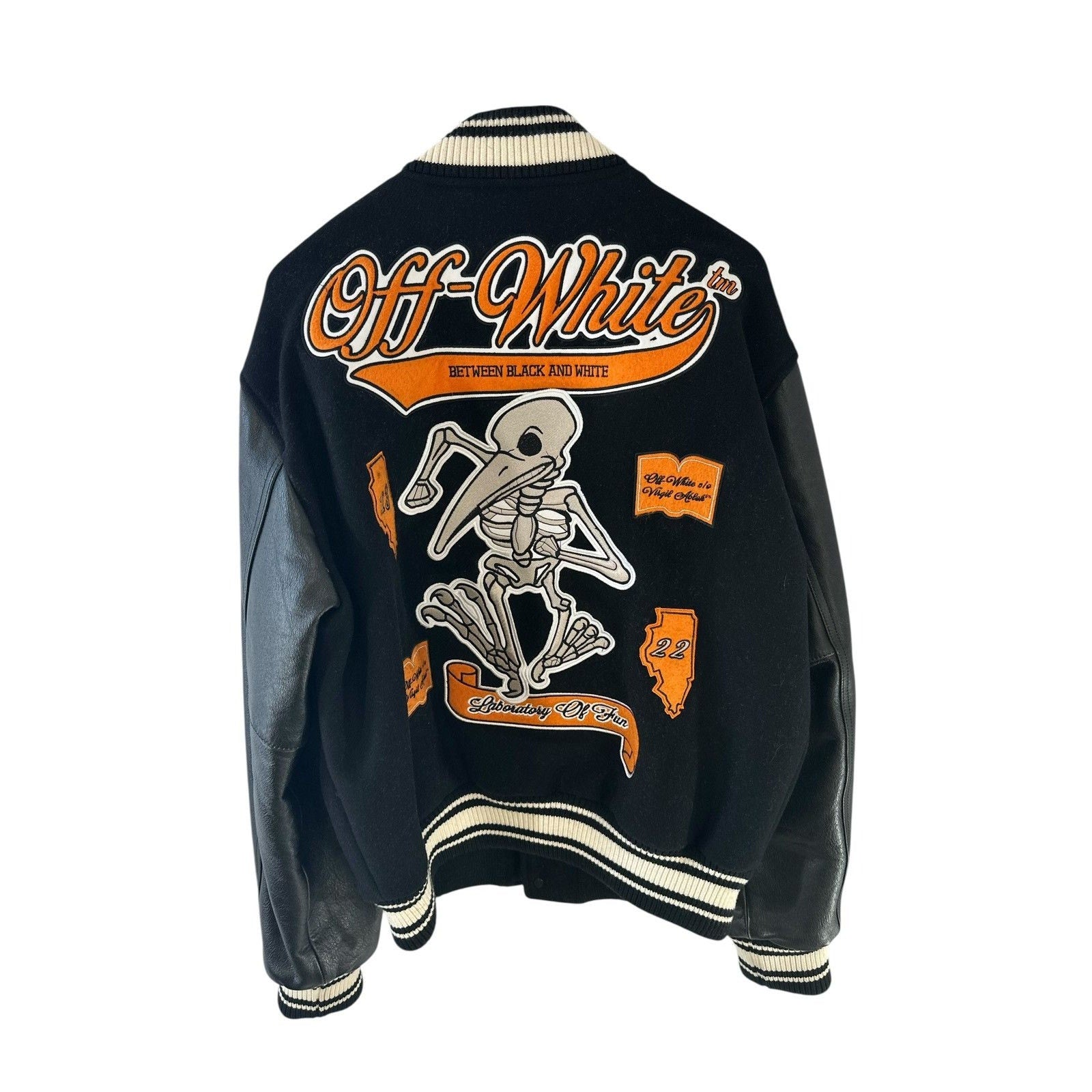 Off White Embroidery Patched Varsity Jacket