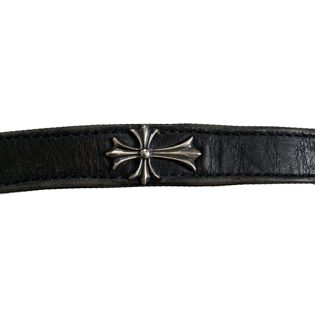 Chrome Hearts Silver Cross Leather Bracelet