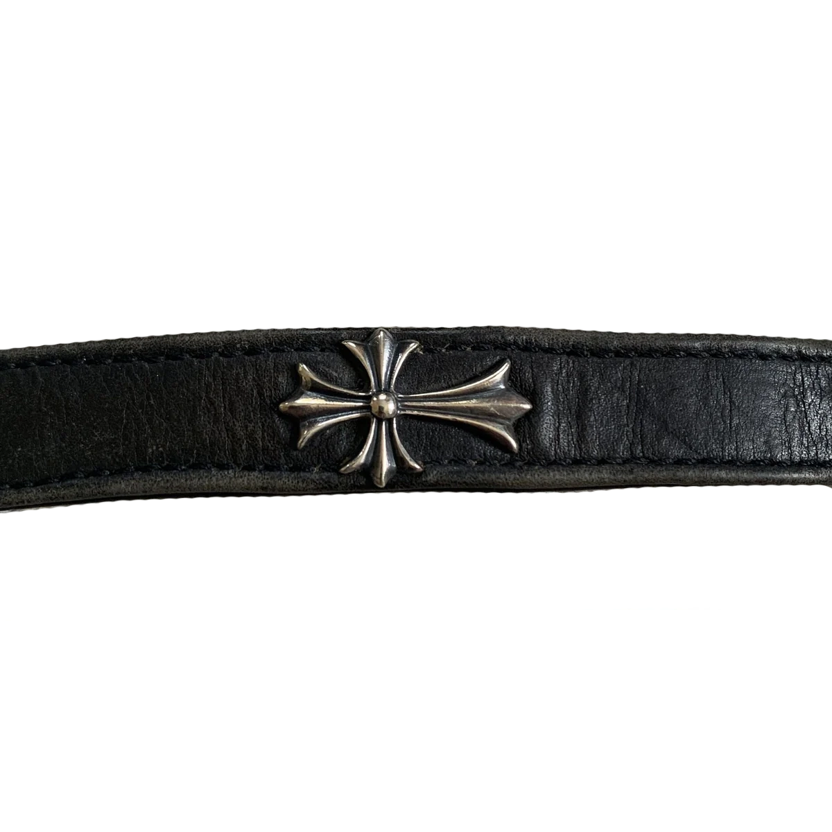 Chrome Hearts Silver Cross Leather Bracelet
