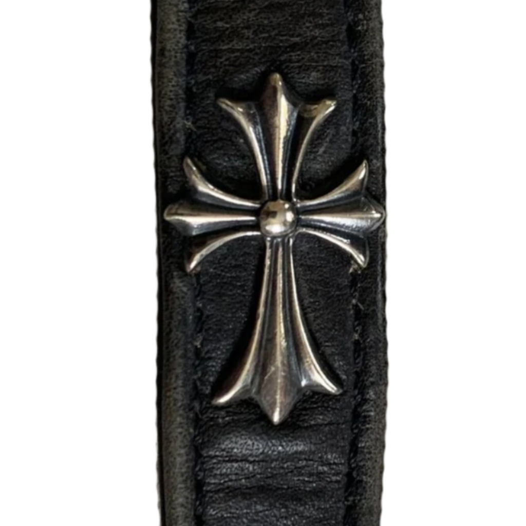 Chrome Hearts Silver Cross Leather Bracelet