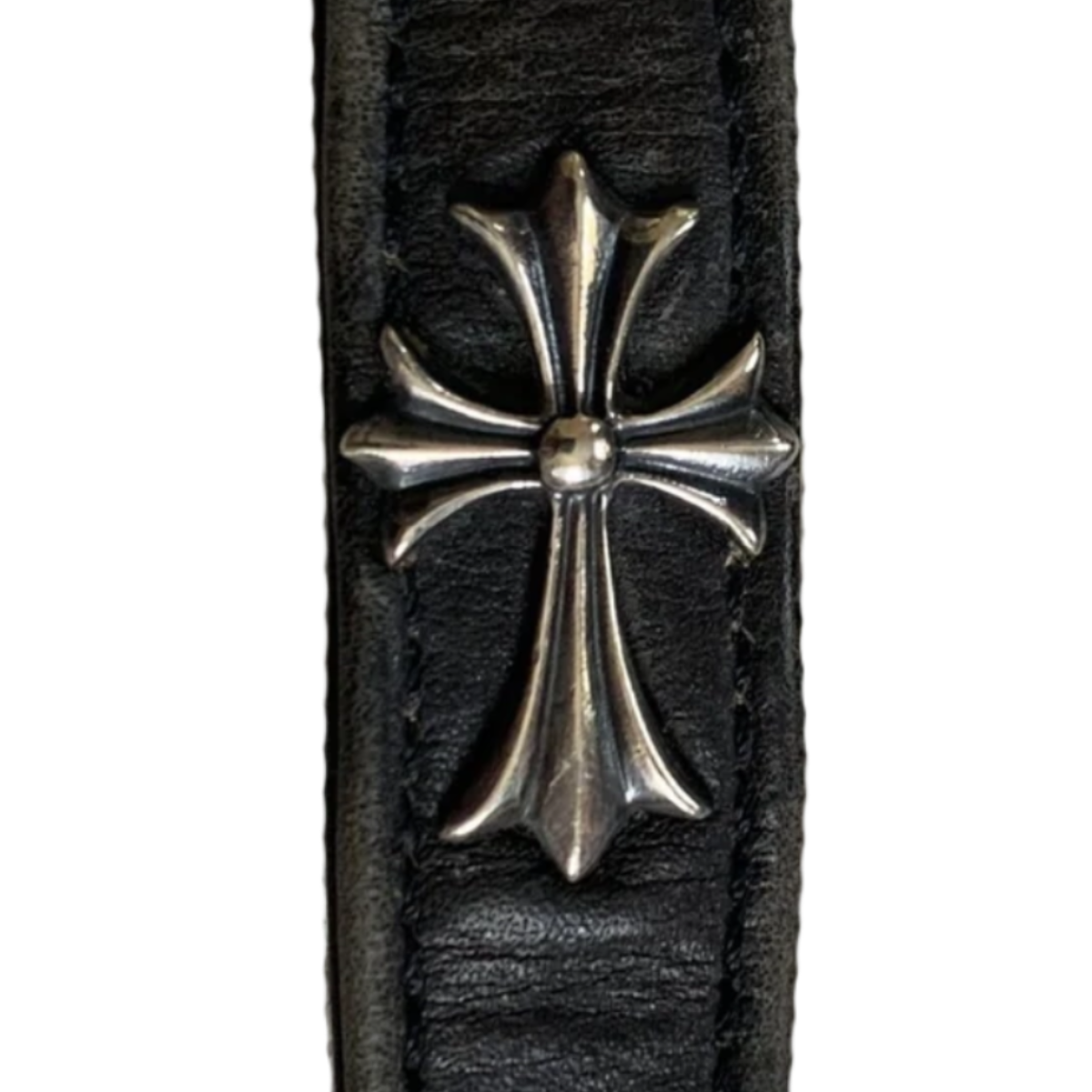 Chrome Hearts Silver Cross Leather Bracelet
