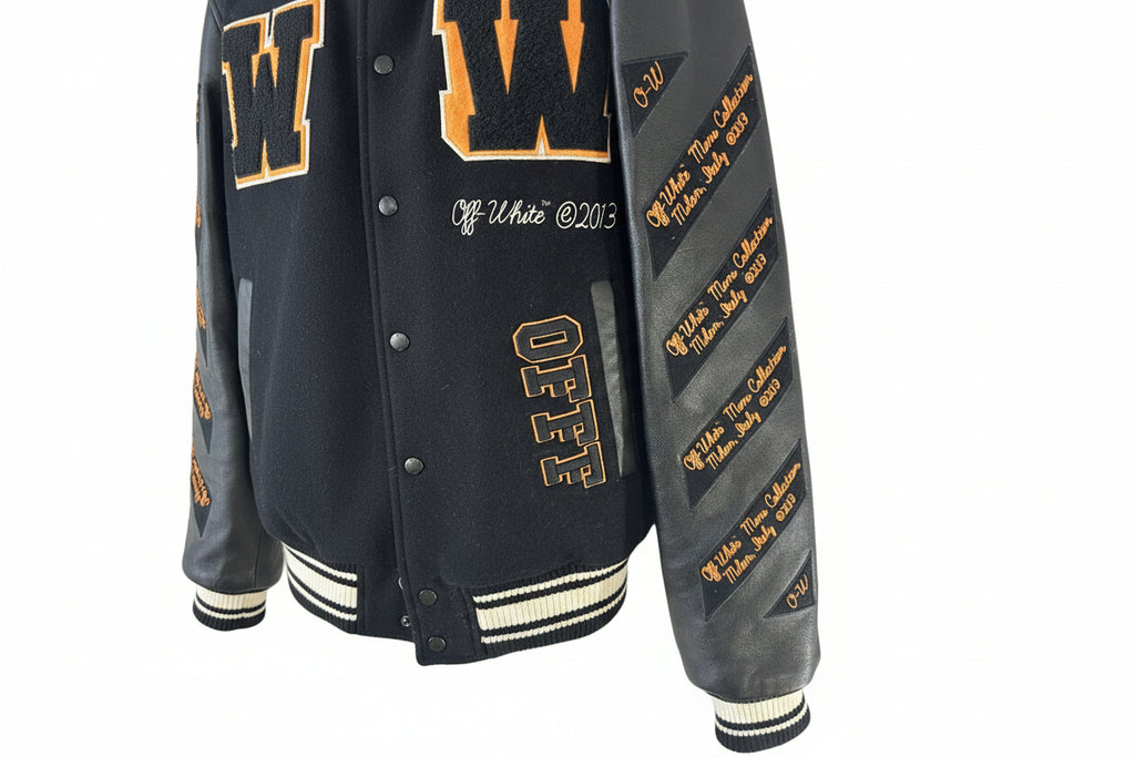 Off White Embroidery Patched Varsity Jacket