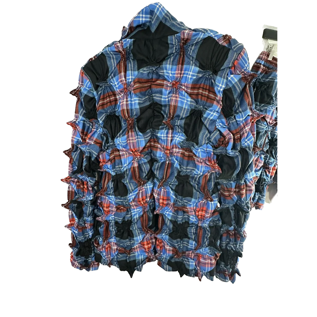 Spiked tartan plaid jacket and short set
