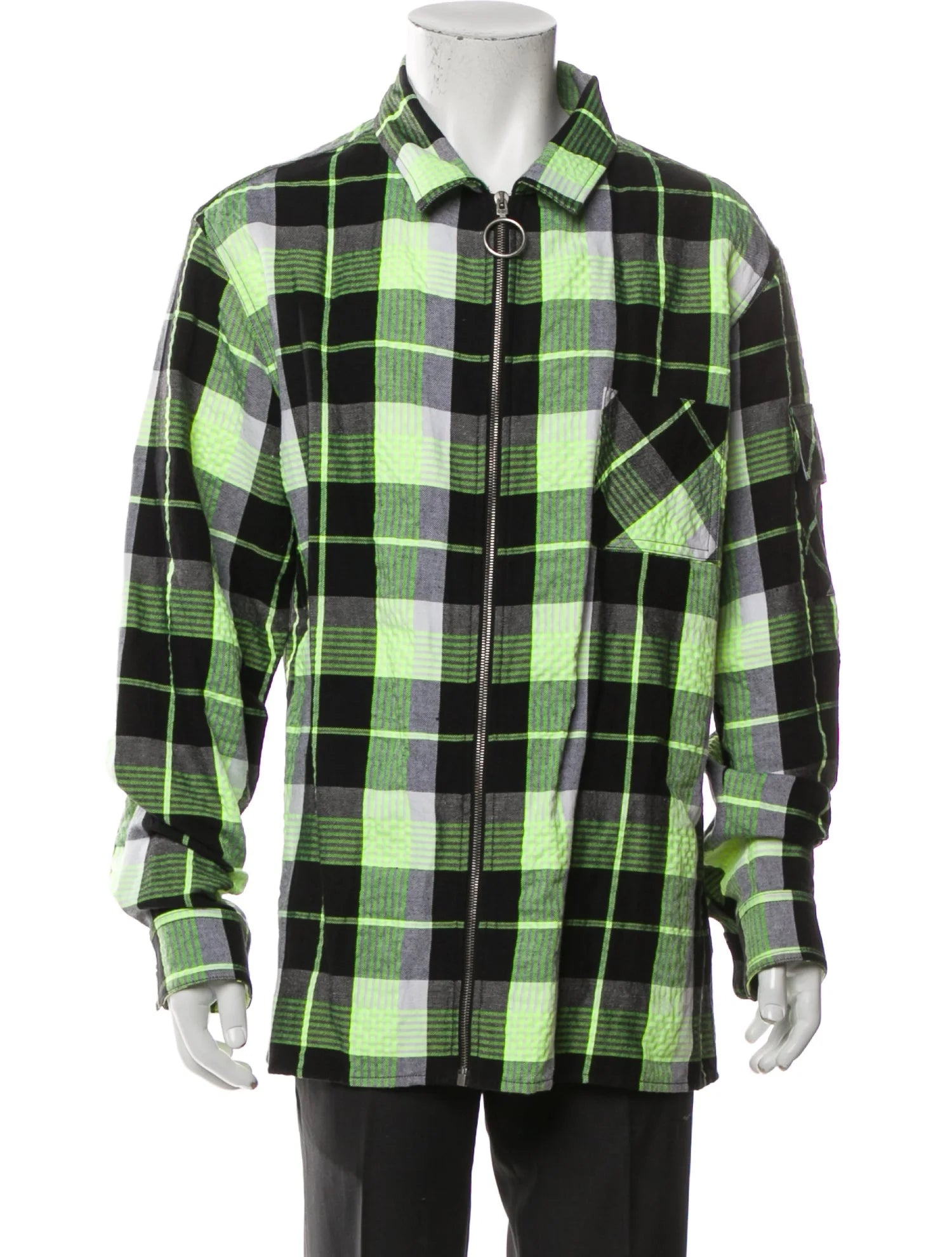 Off-White Yellow Plaid Zip Up Shirt