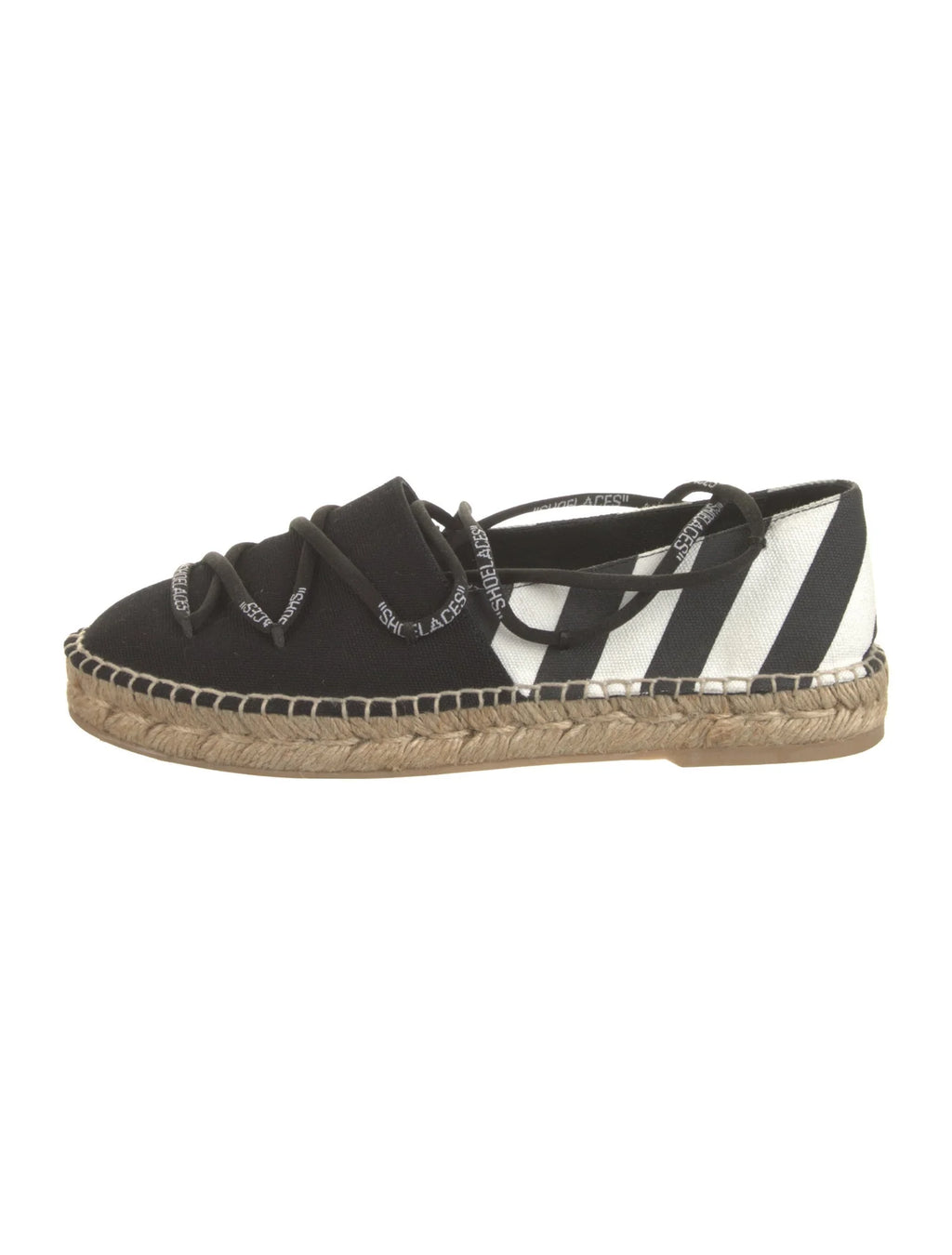 Off-White Canvas Striped Espadrilles With Laces