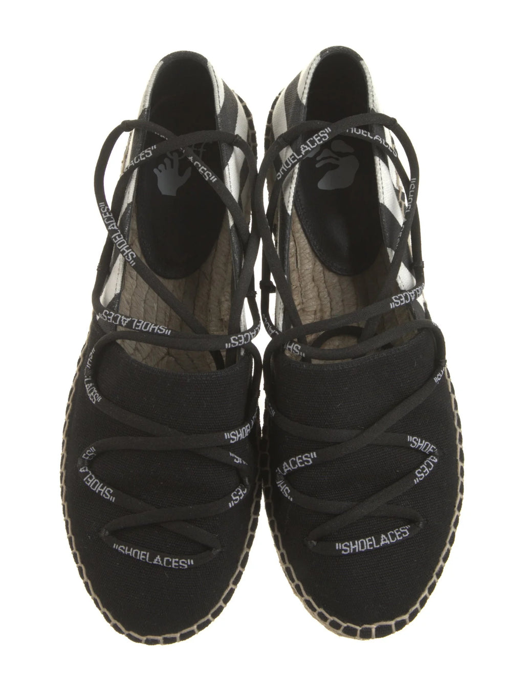 Off-White Canvas Striped Espadrilles With Laces
