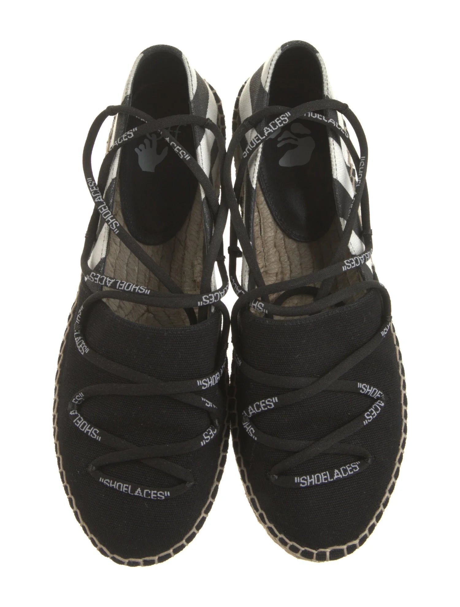 Off-White Canvas Striped Espadrilles With Laces