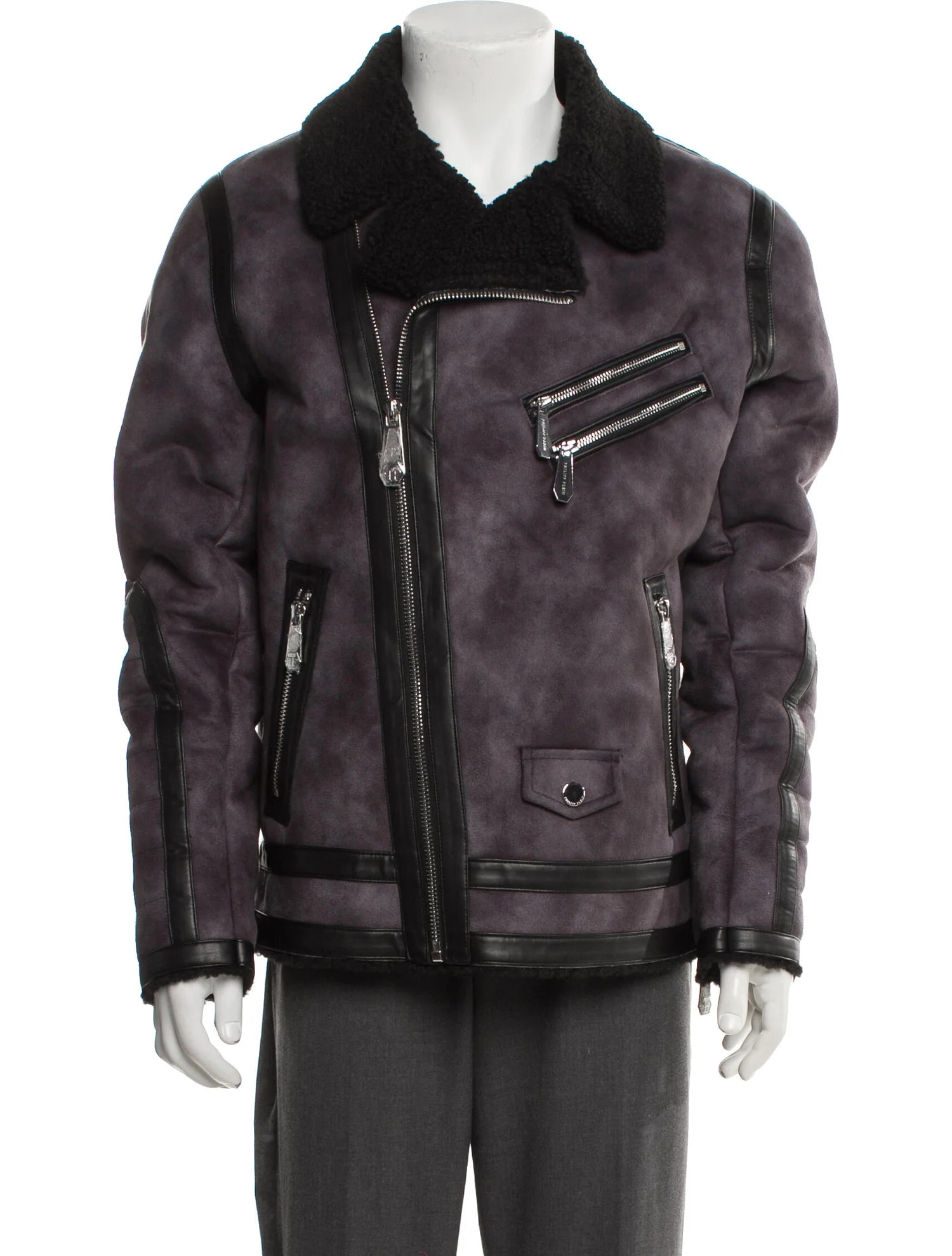 Philipp Plein Biker Suede Sherpa Jacket