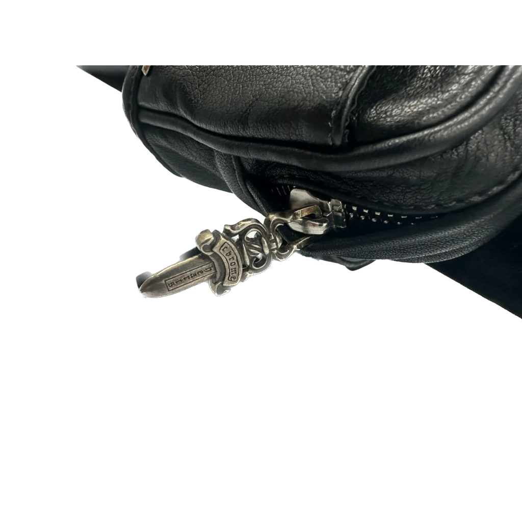 Chrome Hearts leather wrist bag silver scroll logo dagger