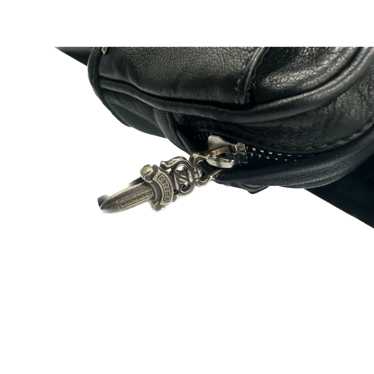 Chrome Hearts leather wrist bag silver scroll logo dagger