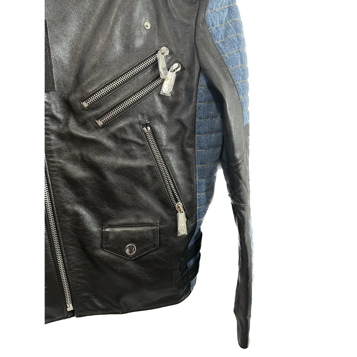 Philipp Plein Leather x Denim Jacket