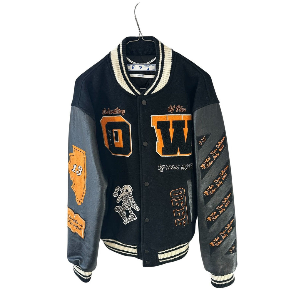 Off White Embroidery Patched Varsity Jacket