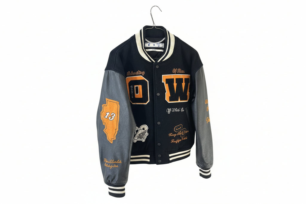 Off White Embroidery Patched Varsity Jacket