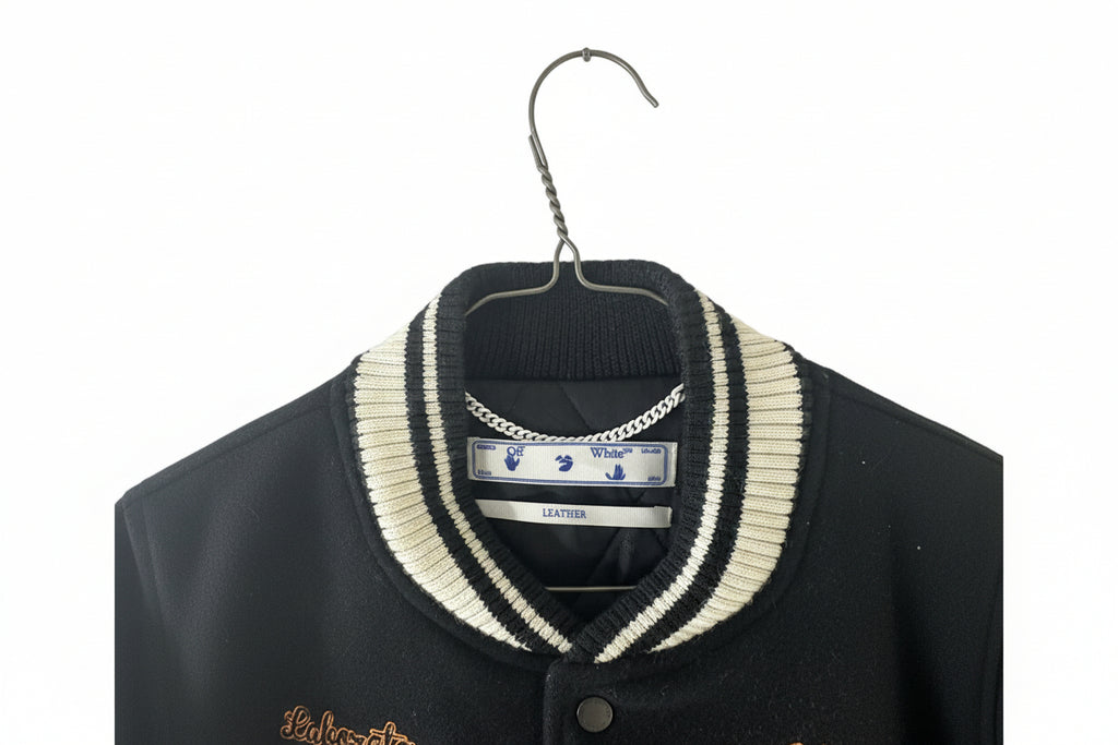 Off White Embroidery Patched Varsity Jacket