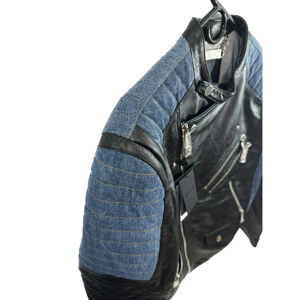 Philipp Plein Leather x Denim Jacket